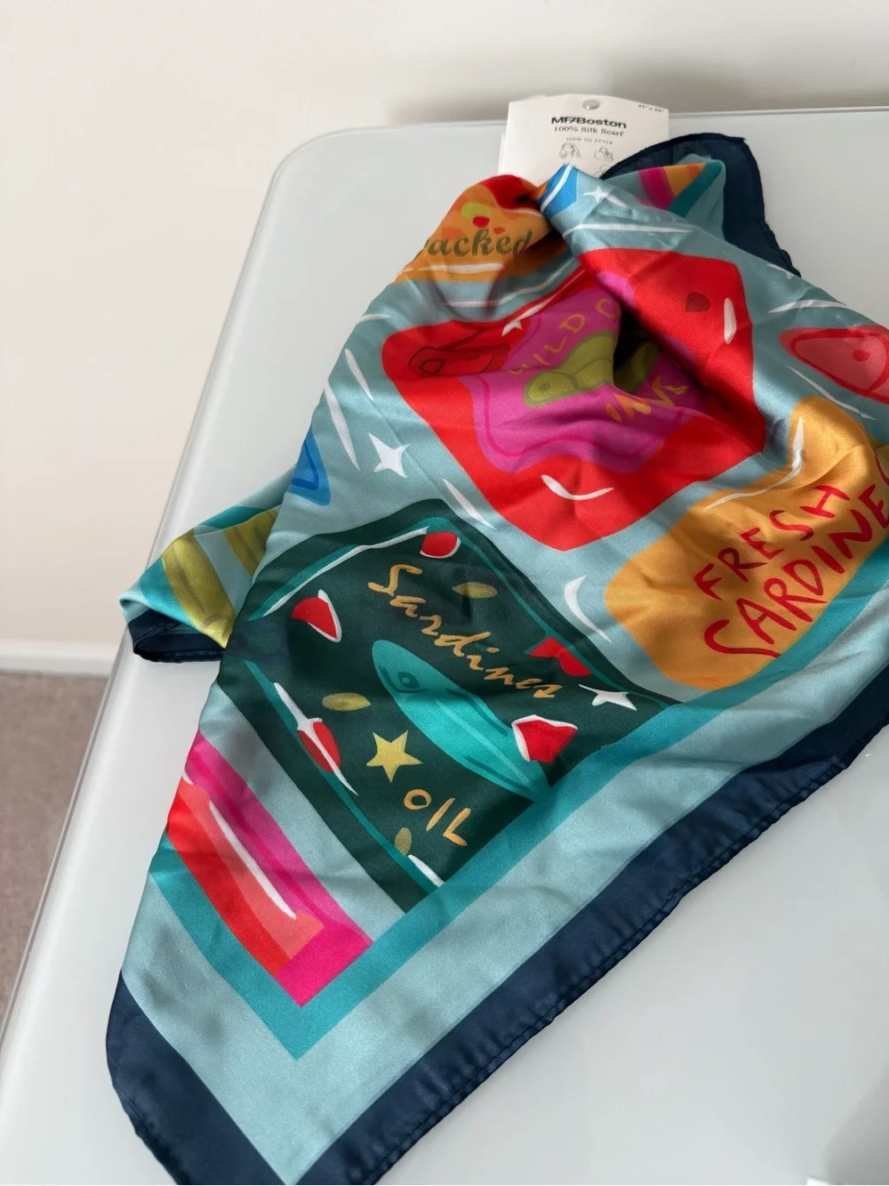 Blue Sardine tin fish Silk Scarf
